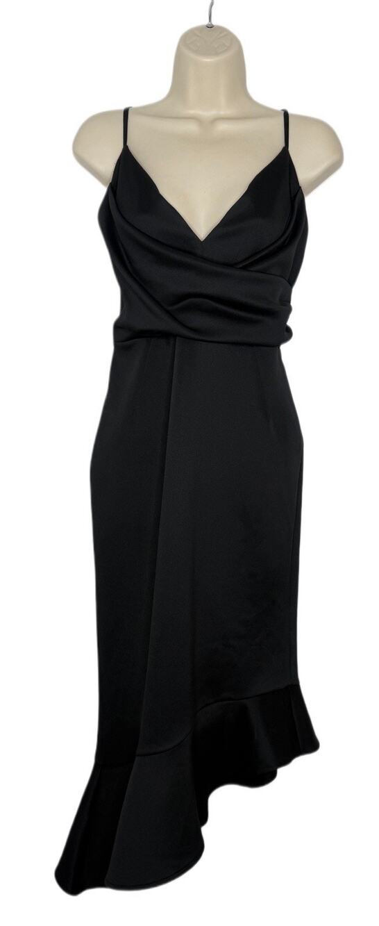 ASOS DESIGN Black Scuba Cross Cross Asymmetrical Hem Midi Dress Sz 12 NWT